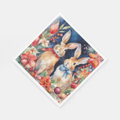 Waterverf Kerstkonijnen Rood Goud Bloem Servet (Hoek)