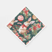 Waterverf Kerstkonijnen Rood Goud Bloem Servet (Hoek)