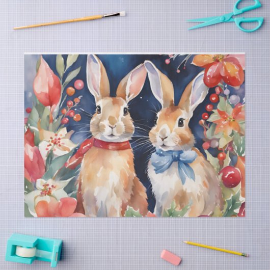 Waterverf Kerstkonijnen Rood Goud Bloem Tissuepapier (Craft)