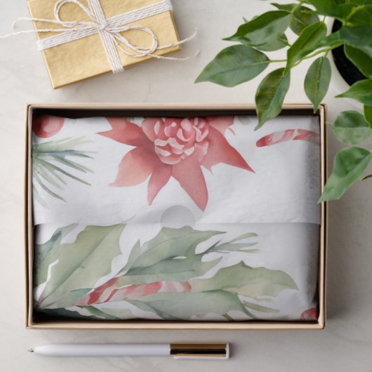 Waterverf Kerstkonijnen Rood Goud Bloem Tissuepapier (Geschenk)