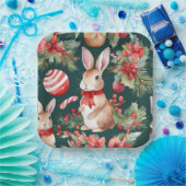 Waterverf Kerstkonijnen Rood Groen Bloemen Papieren Bordje (Feest)