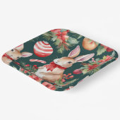 Waterverf Kerstkonijnen Rood Groen Bloemen Papieren Bordje (Gebogen)