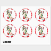 Waterverf Kerstkous met Plaid Ronde Sticker (Vel)
