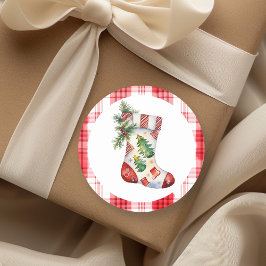 Waterverf Kerstkous met Plaid Ronde Sticker