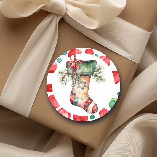 Waterverf Kerstkous met Polka Dots Ronde Sticker