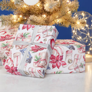 Waterverf kerstkousen, Poinsettia Cadeaupapier