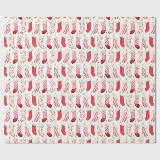 Waterverf kerstkousen Vintage Cadeaupapier (Vlak)