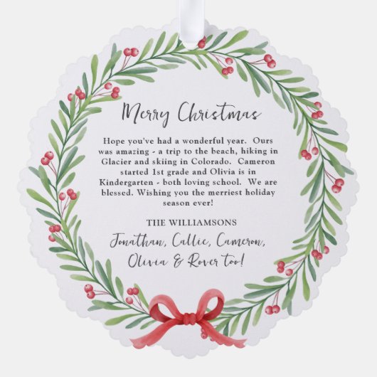 Waterverf Kerstkrans Aangepaste fotobrief Ornament Kaart (Achterkant)