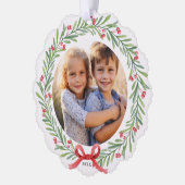 Waterverf Kerstkrans Aangepaste fotobrief Ornament Kaart (Links)