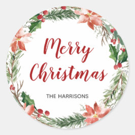 Waterverf Kerstkrans aangepaste vakantie Ronde Sticker
