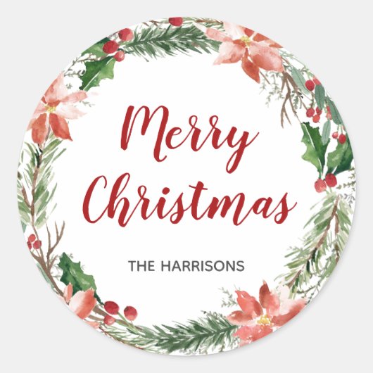Waterverf Kerstkrans aangepaste vakantie Ronde Sticker (Voorkant)