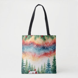 Waterverf Kerstkrans Canvas tas
