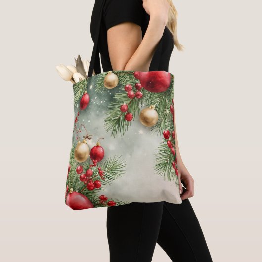 Waterverf Kerstkrans Canvas tas (Dichtbij)