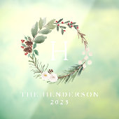 Waterverf Kerstkrans Familie Monogram Raamsticker (Vel 3)