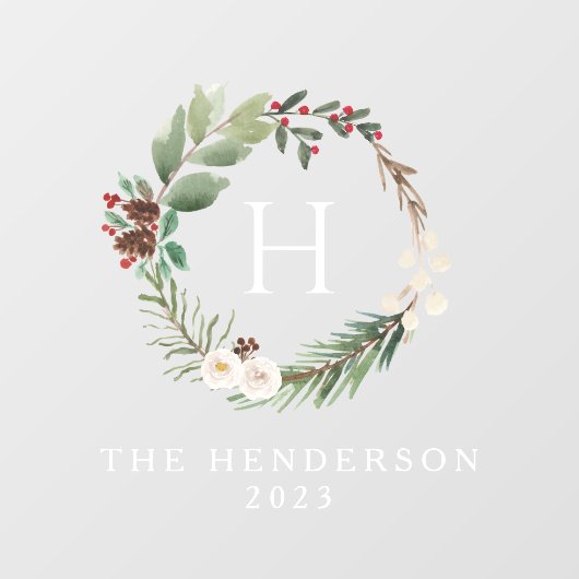 Waterverf Kerstkrans Familie Monogram Raamsticker (Vel)
