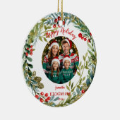 Waterverf Kerstkrans Familiefoto Keramisch Ornament (Rechts)