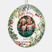 Waterverf Kerstkrans Familiefoto Keramisch Ornament (Links)