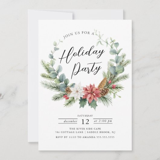 Waterverf kerstkrans feestdag kaart (Voorkant)