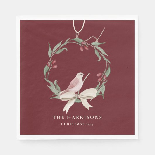Waterverf Kerstkrans gepersonaliseerd Servet (Voorkant)