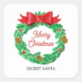 Waterverf Kerstkrans gepersonaliseerd Vierkante Sticker (Voorkant)
