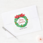 Waterverf Kerstkrans gepersonaliseerd Vierkante Sticker (Envelop)