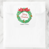 Waterverf Kerstkrans gepersonaliseerd Vierkante Sticker (Tas)