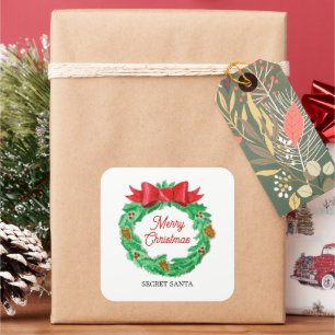 Waterverf Kerstkrans gepersonaliseerd Vierkante Sticker