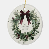 Waterverf Kerstkrans gepersonaliseerde naam Keramisch Ornament (Links)