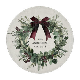 Waterverf Kerstkrans gepersonaliseerde naam Snijplank