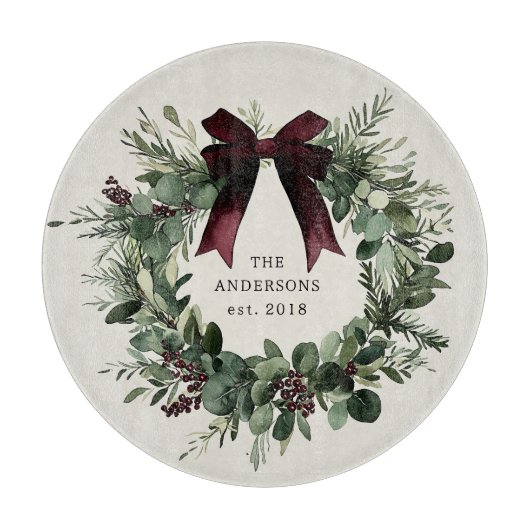 Waterverf Kerstkrans gepersonaliseerde naam Snijplank (Voorkant)