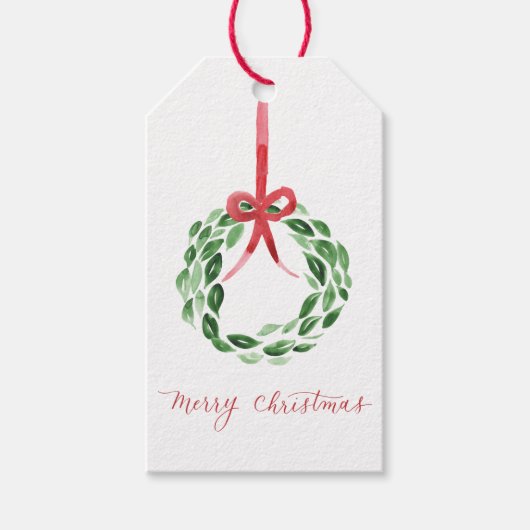 Waterverf Kerstkrans Gift Label Cadeaulabel (Voorkant)