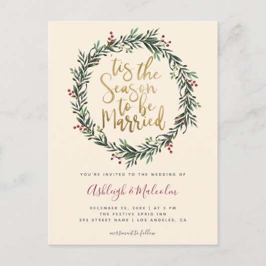 Waterverf kerstkrans is het seizoen bruiloft feestdagenkaart (Voorkant)