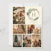 Waterverf Kerstkrans Monogram Fotocollage Feestdagenkaart (Voorkant)