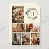 Waterverf Kerstkrans Monogram Fotocollage Feestdagenkaart (Voorkant / Achterkant)