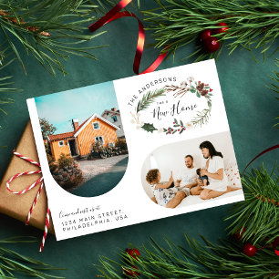 Waterverf Kerstkrans Nieuw Huis Familiefoto Aankondigingskaart
