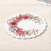 Waterverf Kerstkrans Poinsettia Holly Berry Kartonnen Onderzetters (Gekanteld)