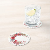 Waterverf Kerstkrans Poinsettia Holly Berry Kartonnen Onderzetters (Insitu)