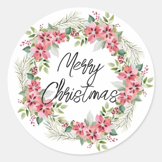 Waterverf kerstkrans ronde sticker (Voorkant)