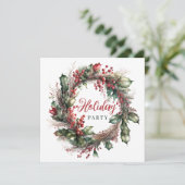 Waterverf Kerstkrans rood groen bloemig Kaart (Staand voorkant)