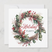 Waterverf Kerstkrans rood groen bloemig Kaart (Voorkant)