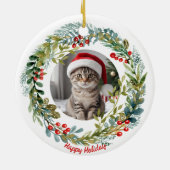 Waterverf Kerstkrans Schattige Kat Keramisch Ornament (Achterkant)