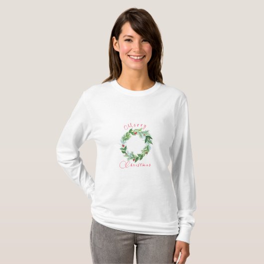 Waterverf kerstkrans t-shirt (Voorkant volledig)