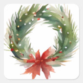 Waterverf Kerstkrans Vierkante Sticker (Voorkant)