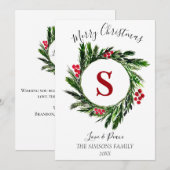 Waterverf Kerstkrans Vrolijk en helder Feestdagenkaart (Voorkant / Achterkant)