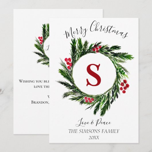 Waterverf Kerstkrans Vrolijk en helder Feestdagenkaart (Voorkant / Achterkant)