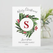 Waterverf Kerstkrans Vrolijk en helder Feestdagenkaart (Staand voorkant)