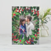 Waterverf Kerstkrans Vrolijk en helder Foto Feestdagenkaart (Staand voorkant)