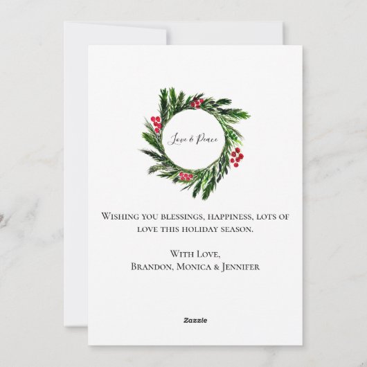 Waterverf Kerstkrans Vrolijk en helder Foto Feestdagenkaart (Achterkant)