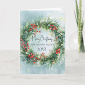 Waterverf Kerstkrans Wintergroen Feestdagen Kaart (Voorkant)