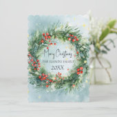 Waterverf Kerstkrans Wintergroen Feestdagenkaart (Staand voorkant)